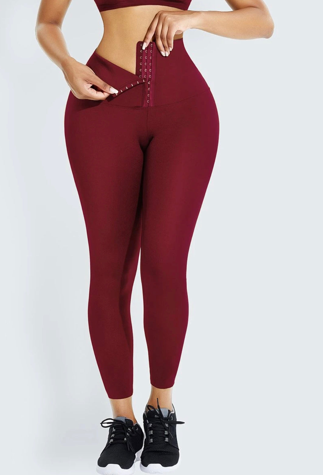 Maroon Compression High Waist Leggings, Casual Wear, Slim Fit at